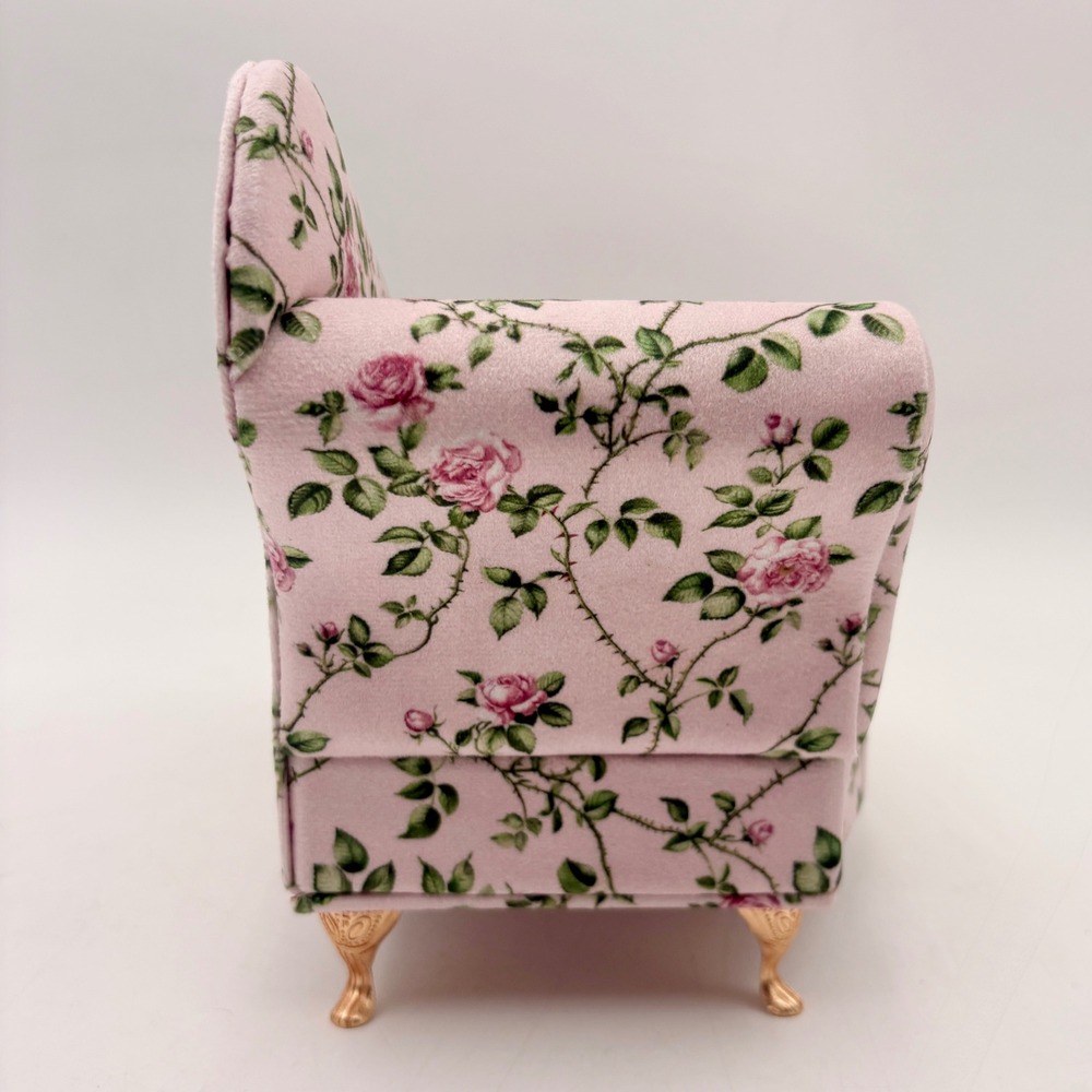 Pink Floral Rose Chaise Lounge Jewelry Box Miniature Sofa Mirror Ring Storage - Picture 6 of 10